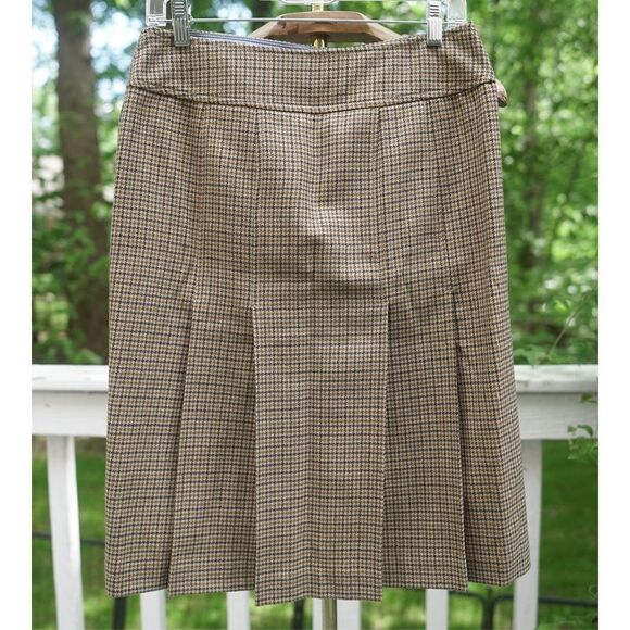 Vintage 00s J.Crew Tan Houndstooth Pleated Skirt - Picture 4 of 8